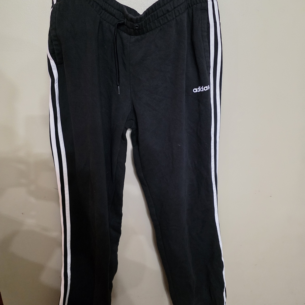 Adidas Men's Black Sweatpants with White Stripes